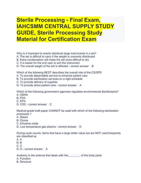 sterile processing study guide 2022